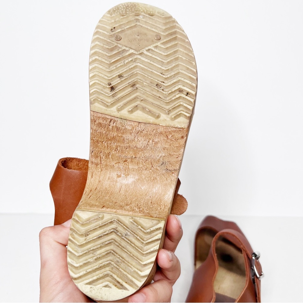 MIA Swedish Wooden Clogs Leather Tan Size 38 Women’s Sandals - Picture 5 of 7
